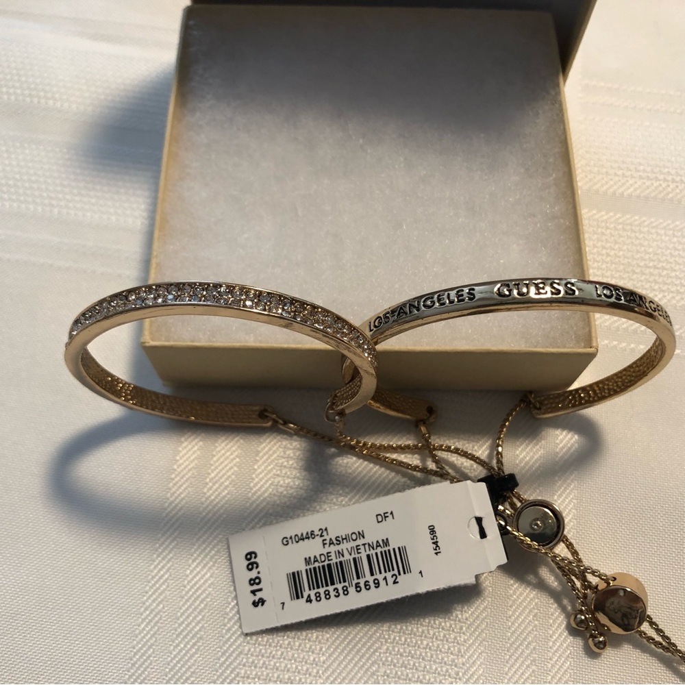 New GUESS Gold Crystal Pavé & Logo Bangle Duo
